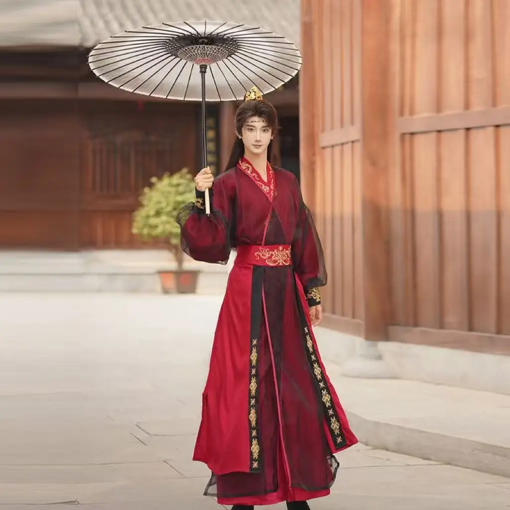 

Full Set Royal Hanfu Dress Men Women Traditional Chinese Embroidery Costume Halloween Gaurds Hero Cosplay Outfits Cross Collar