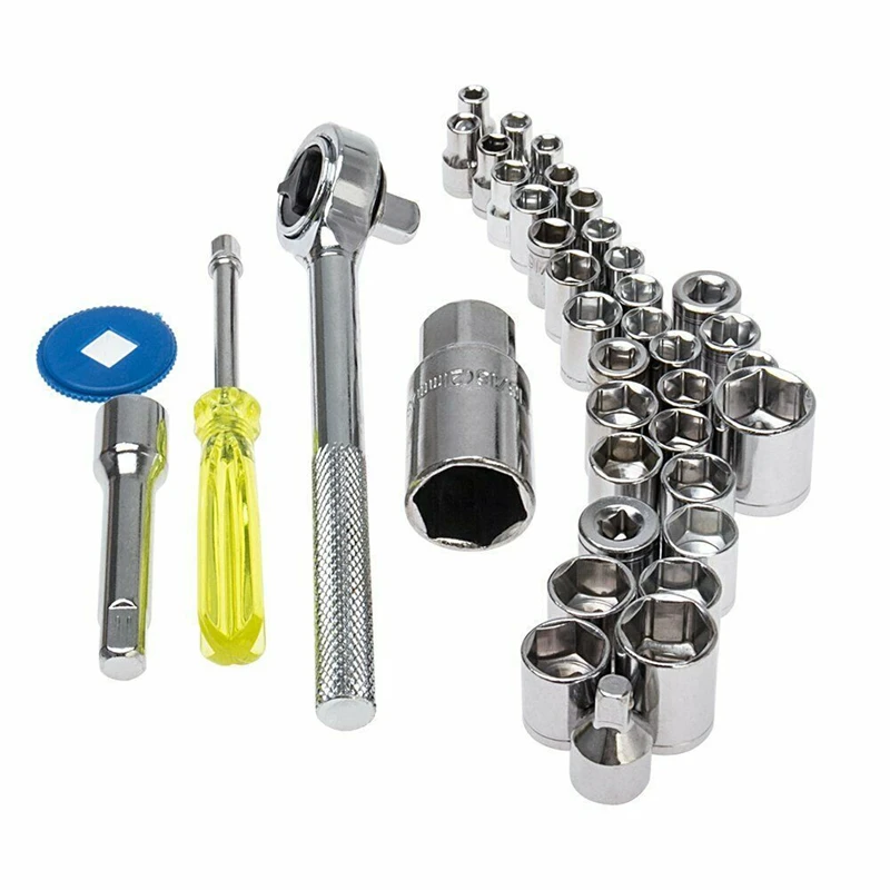 40pcs Car Motorcycle Repair Tools Wrench Socket Combination Hardware Tool Sleeve Set Professional Repair Tooling Kit Box