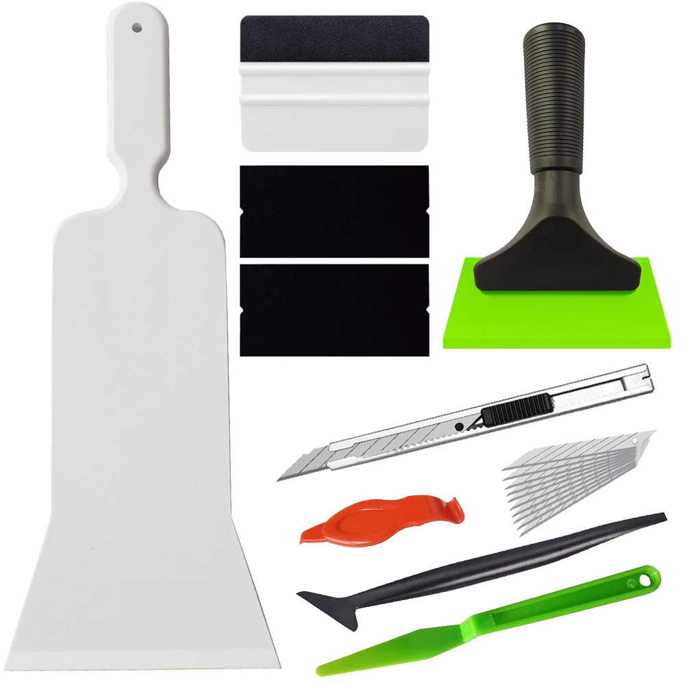 

Window Films Squeegee Foiling Tool Set Car Wrapping Vinyl Kit Bulldozer Scraper Felt Windscreen Squeegee Cutter Knife Blades