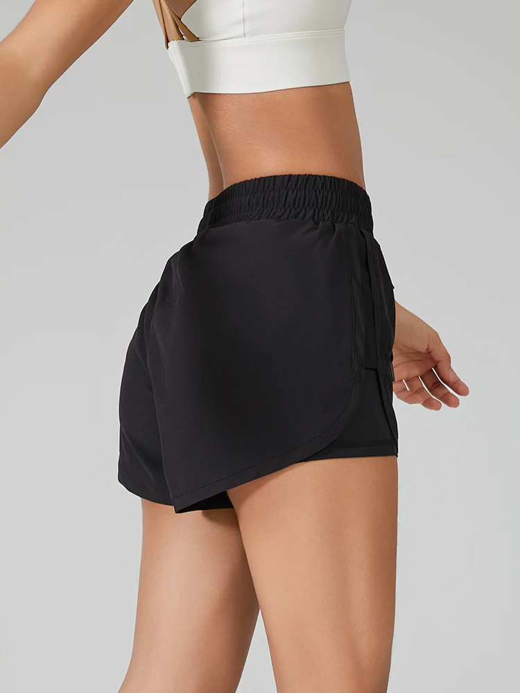 Damen Sport-Shorts mit lockerer Passform, hoher Elastizität, doppellagigem Innentaschen-Design, bequem, schnelltrocknend, für Radfahren, Yoga und Freizeit
