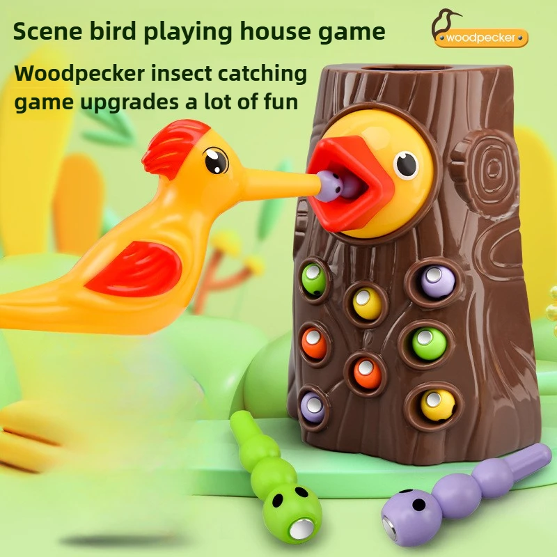 Picchio Giocattoli Pesca Cattura insetti Piccolo gioco Bird Cattura insetti Puzzle magnetico Giocattoli per esercizi di allenamento per la prima educazione