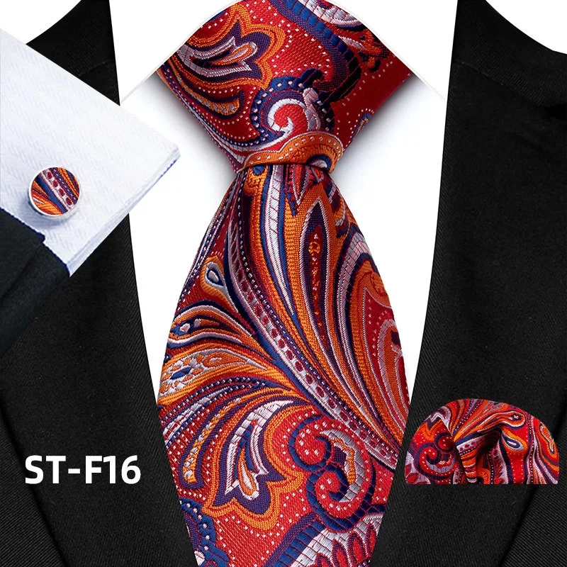 Florales Paisley-Krawattenset für Herren, Vintage-Krawatte, Taschentuch, Manschettenknöpfe, Set für Herren, klassische Anzugaccessoires, hochwertige Gravata – Detail 21