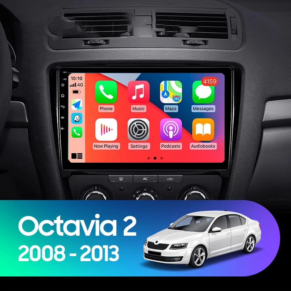 Radio Multimedia con GPS para coche, reproductor de vídeo estéreo con Android 14, 9 pulgadas, 4G, WIFI, Carplay, para Skoda Octavia 2, A5, 2008 - 2013