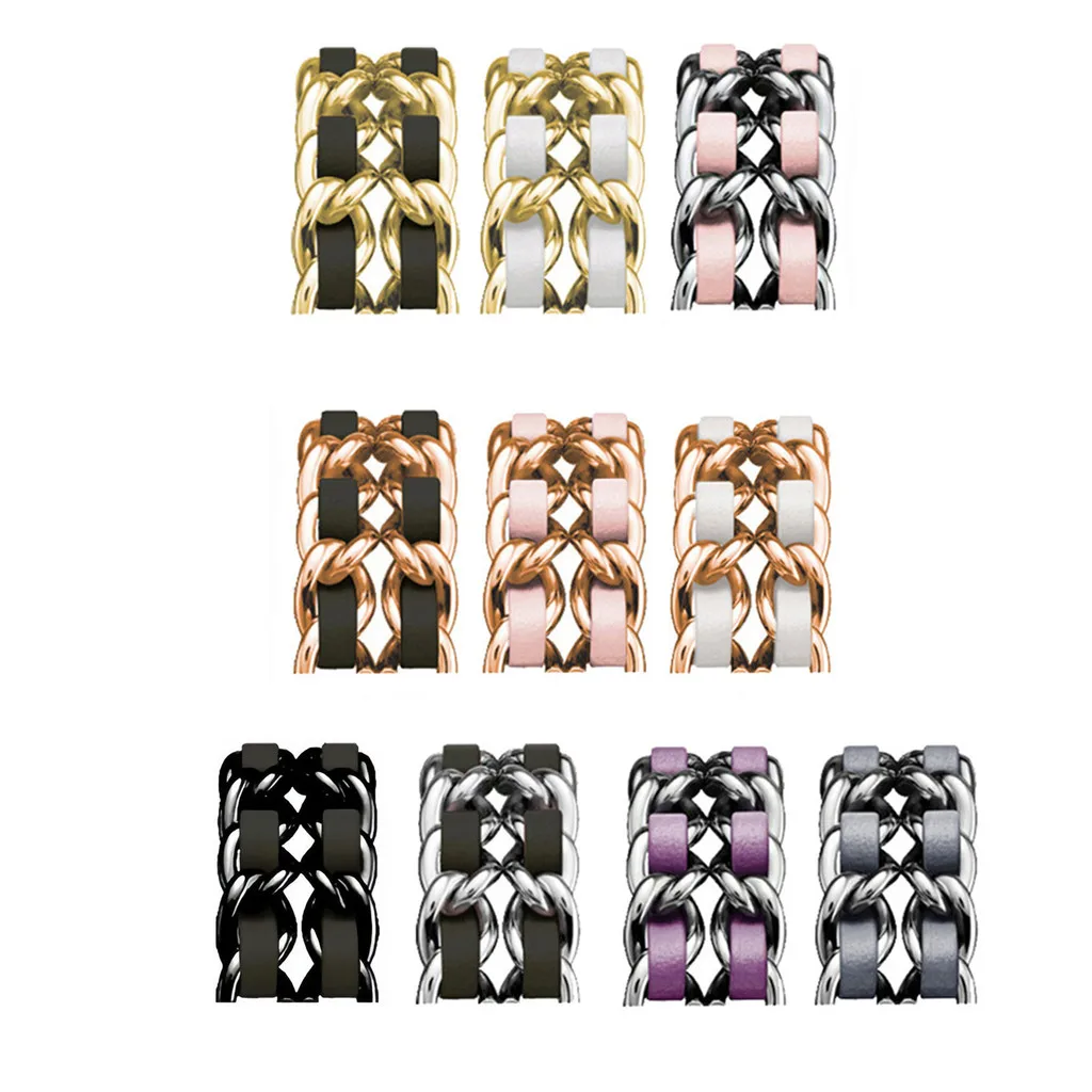 Geschikt voor Fitbit Versa 2/Versa Lite/Versaa 1/SE hoogwaardige lederen band, metalen ketting, modieus en voortreffelijk