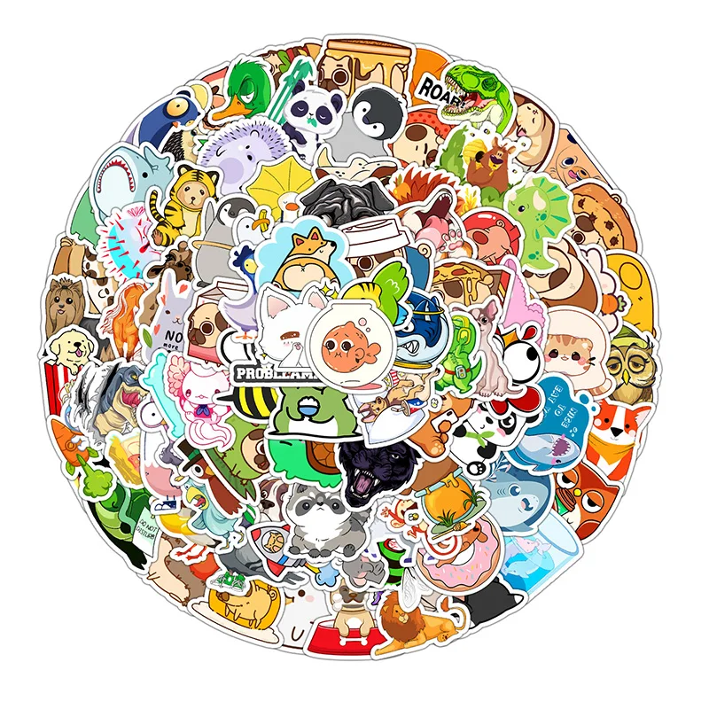 100 Pcs/Pack Mix Cattoon Cute Animal Graffiti Stickers PVC Printing Waterproof Luggage Phone Case Guitar Laptop DIY Decal