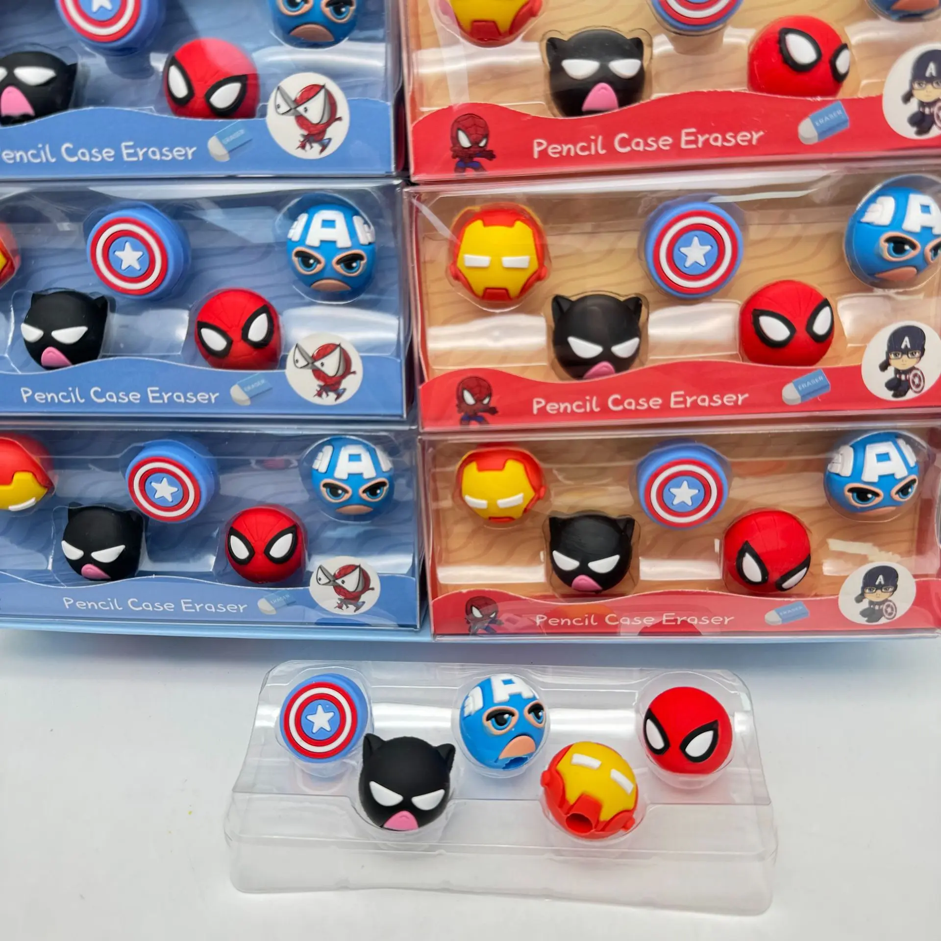 24 Box Spider-Man Pencil Cap Eraser Cute Student Mini Boxed League Of Legends Scrap Remover Children'S Eraser Stationery Gift