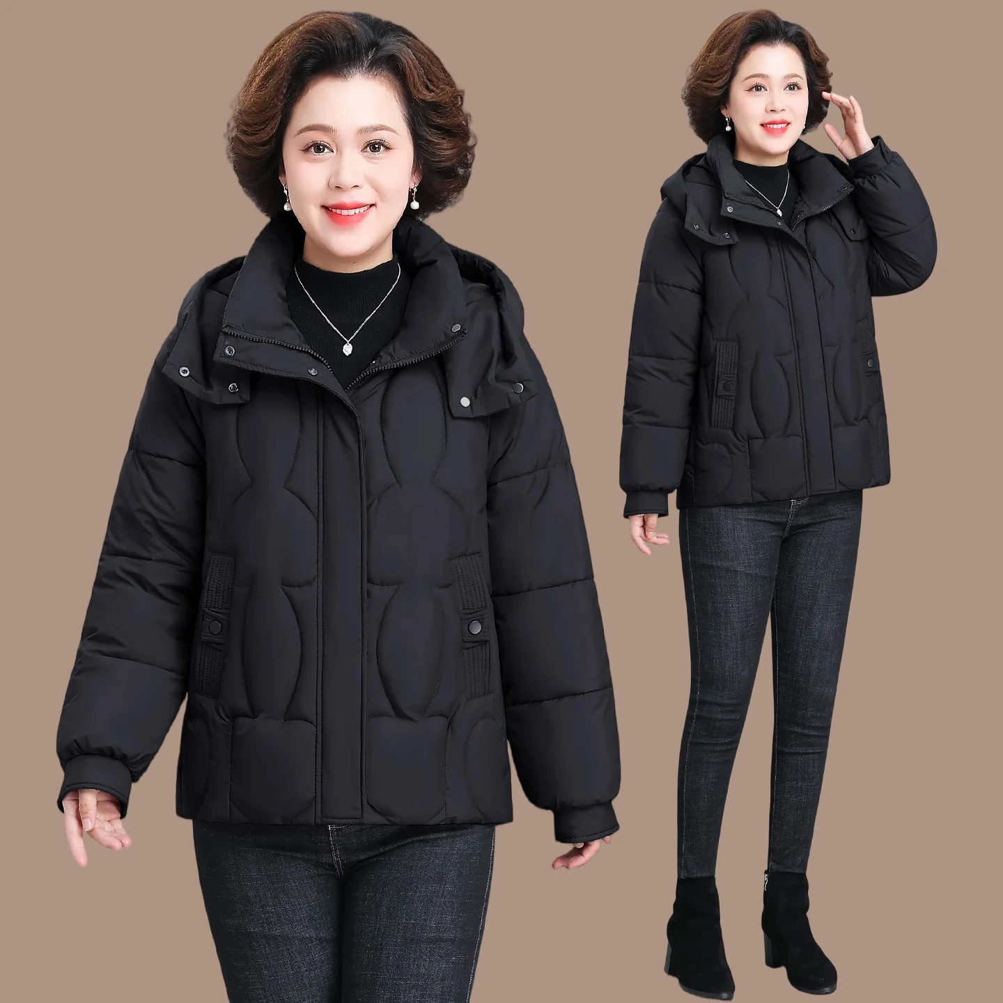 

Зимняя короткая пуховая куртка для женщин среднего возраста, больших размеров, повседневная, ветрозащитная и теплая, на молнии, хлопковая.