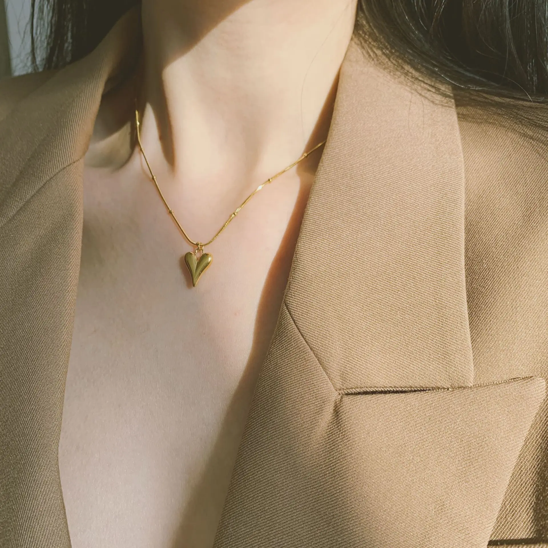 Classic Peach Heart Pendant Stainless steel Necklace Korean Fashion Jewelry Girl\'s Sexy Heart-shaped Clavicle Chain For Woman