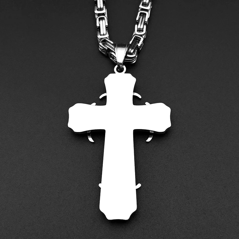 Colar com pingente de cruz cristã multicamadas, para homens, hip hop, aço inoxidável, cor dourada, corrente bizantina, joias, presentes