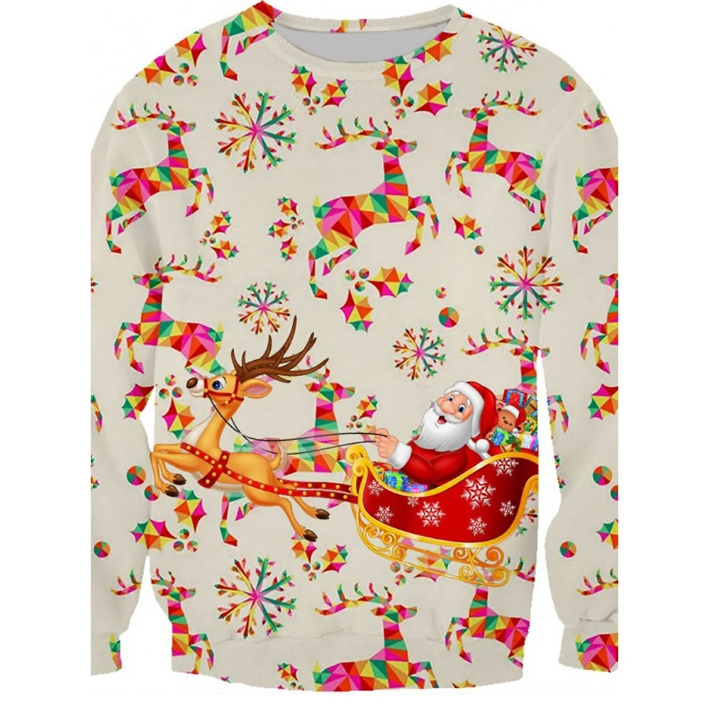 Santa Reindeer Hoodie Cartoon Comic Anime Graphics Hoodie Man Woman's Gender-Neutral Adult 3D Printed Lucky Christmas Oversized image 3
