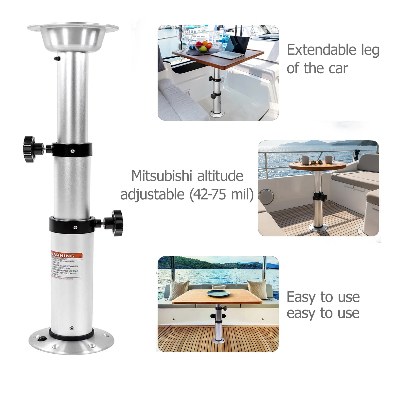 3단 텔레스코픽 RV 테이블 다리, 높이 조절 가능 42-75cm, 캠핑카, 보트, RV 및 요트에 적합