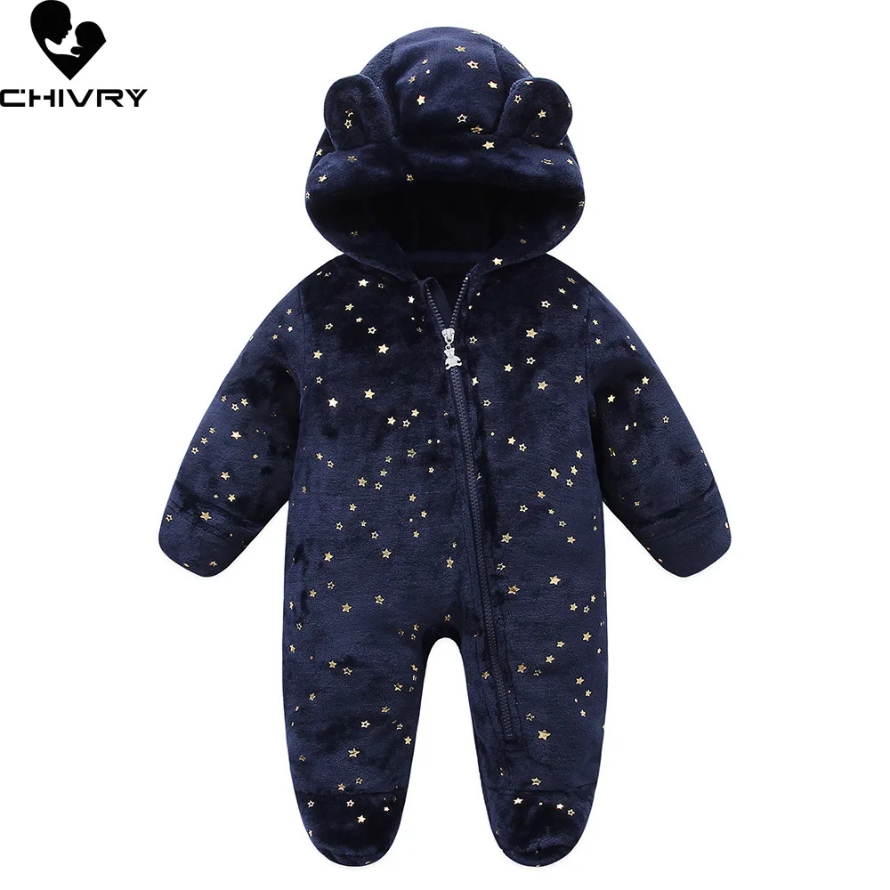 

Newborn Baby Autumn Winter Soft Flannel Romper Toddler Cute Star Sequins Hooded Zipper Warm One-piece Rompers Infant Playsuit