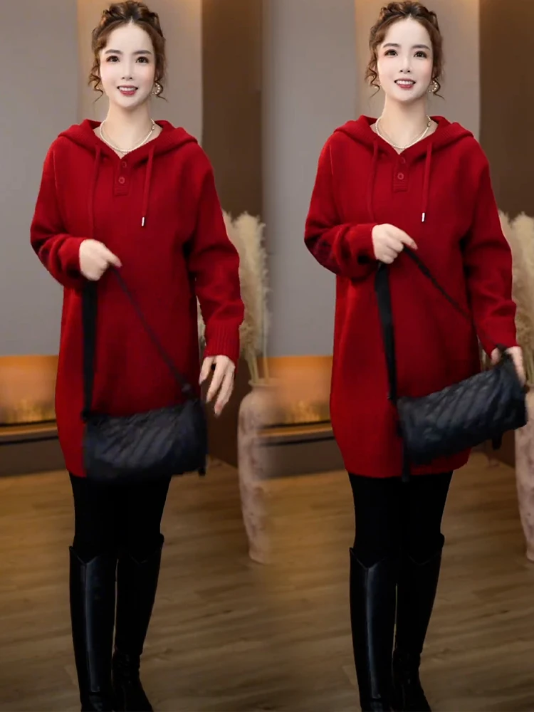 

Faionable Knitted Hat Women's Mid-Length Sweater Autumn Winter New Sle Casual Comfortable Breathable Stretchy Color