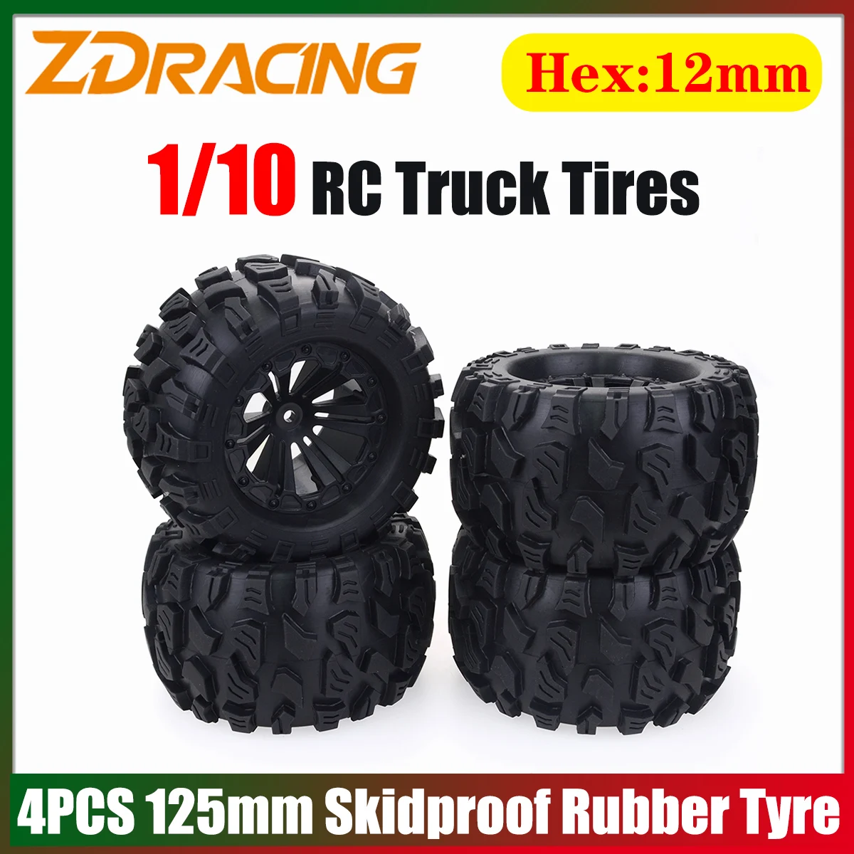 

ZD Racing 4PCS 12mm Hex 1/10 RC Truck Monster Шины 125 мм Резиновые колеса Шина для RC Багги Автомобиль HPI HSP Savage XS TM Flux LRP Часть