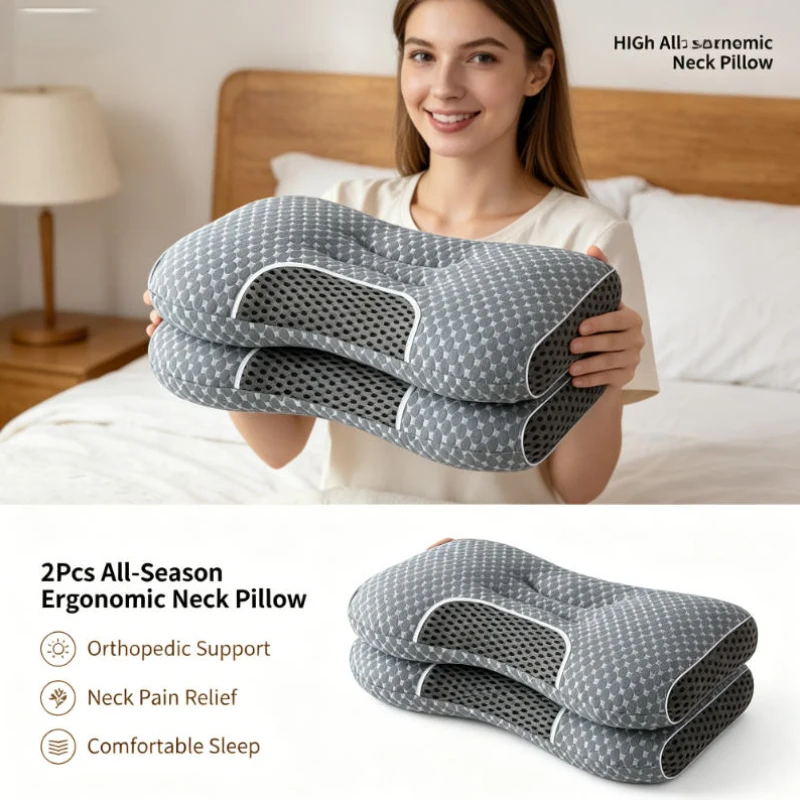 Ergonomisches Orthopädisches Schlafkissen 2er-Set, Ganzjahres-Massage-Nackenstützkissen, Weiches Komfortkissen für Zuhause Bett Nackenpflege