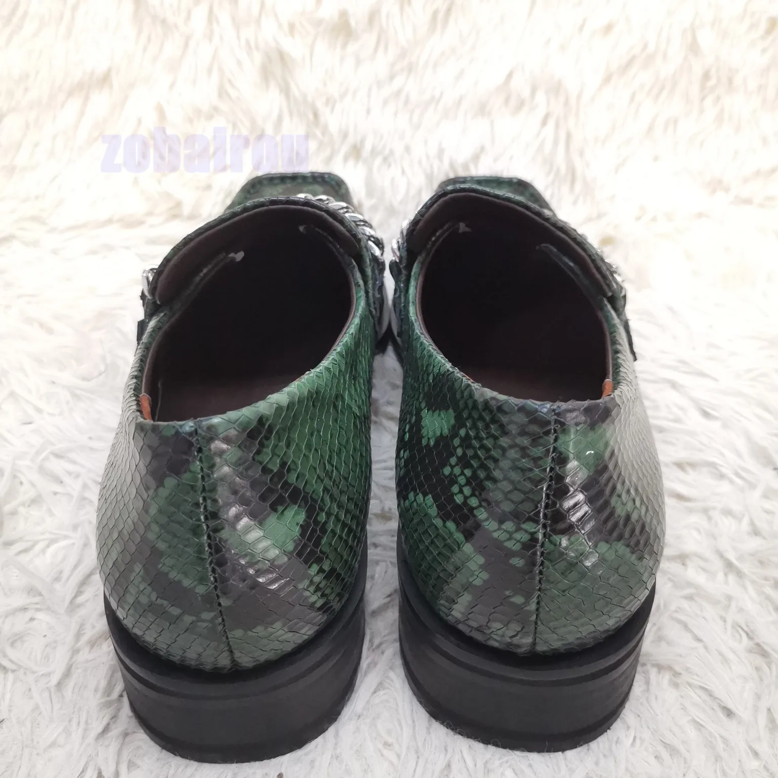 Green Fish Scale Patter Square Toes Loafer New High Quality British Genuine Leather Casual Shoes Party Business Dress Shoes