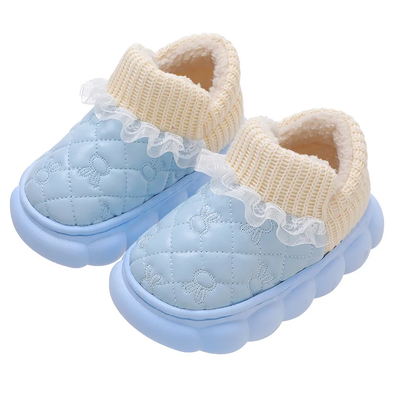 PU Waterproof Plush Kid Cotton Shoe Winter Warmth Boy Girl Shoe Anti Slip Cartoon Home Shoe Soft Soles Cotton Slippers Kid Shoe