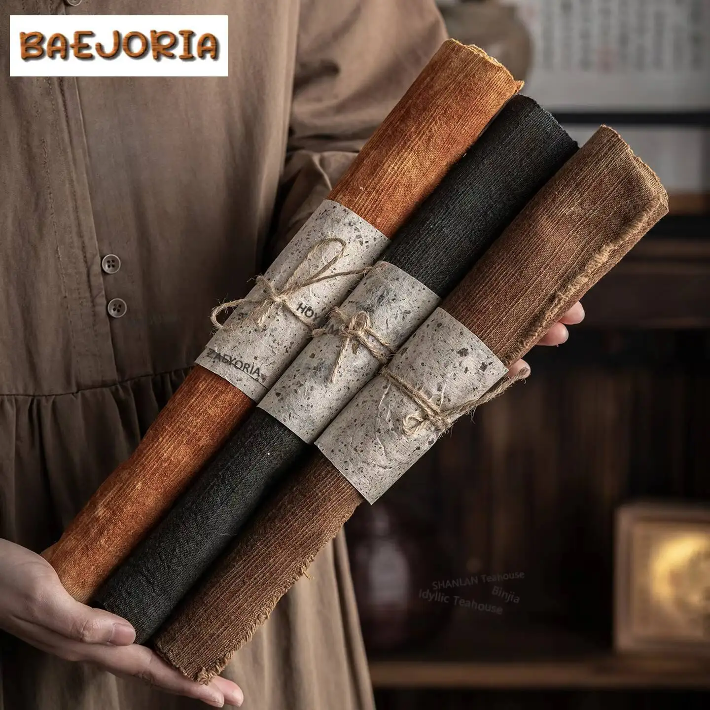 Rust-dyed Rough-surface Tea Table Mats Retro Tea Flag Bowl Pot Mat Drink Coaster Dinner Table Cloth Mat Teaware Collection