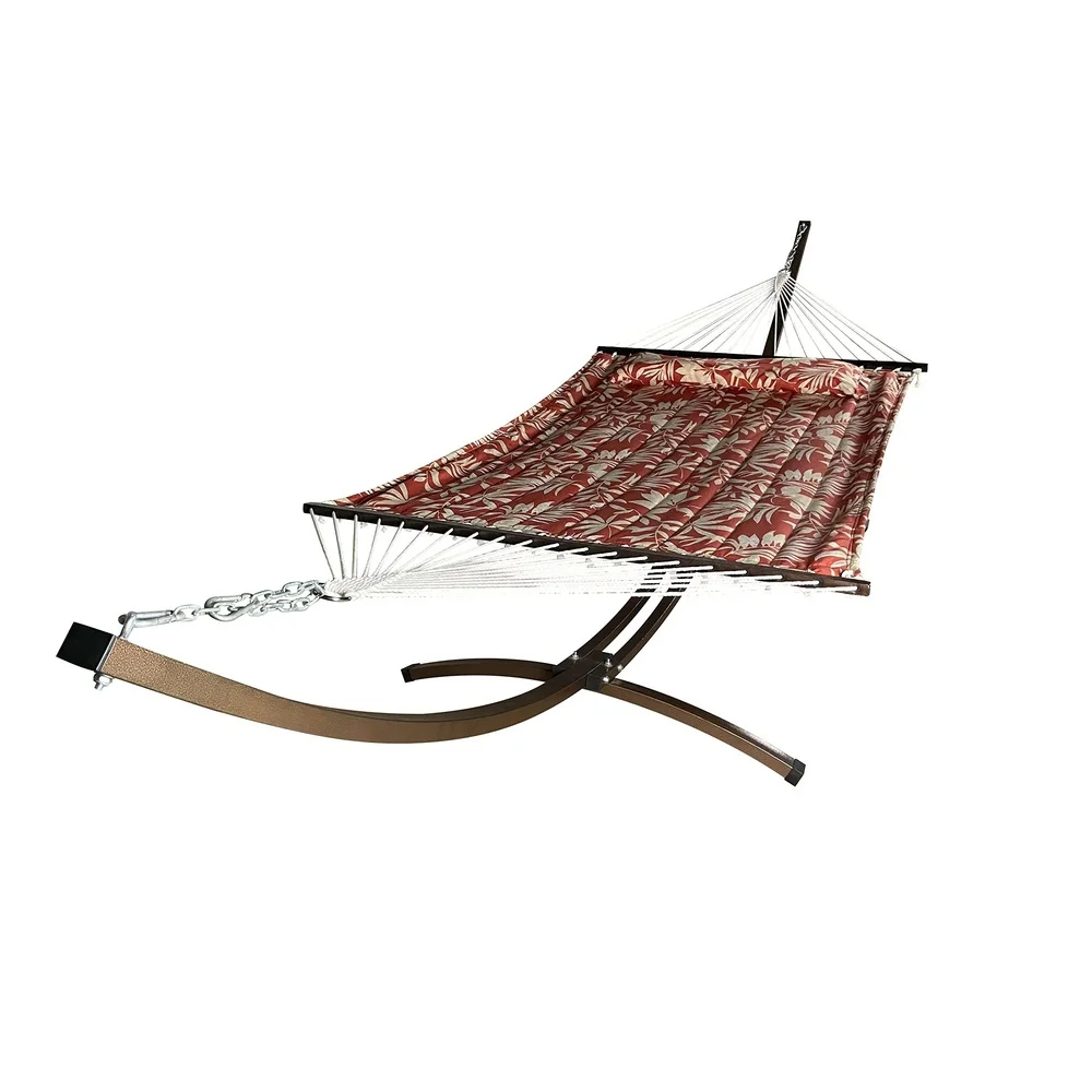 15 Ft. Indoor/Outdoor Heavy Duty Textured Bronze Steel Arc Hammock Stand & Premium Quilted Hammock Bed