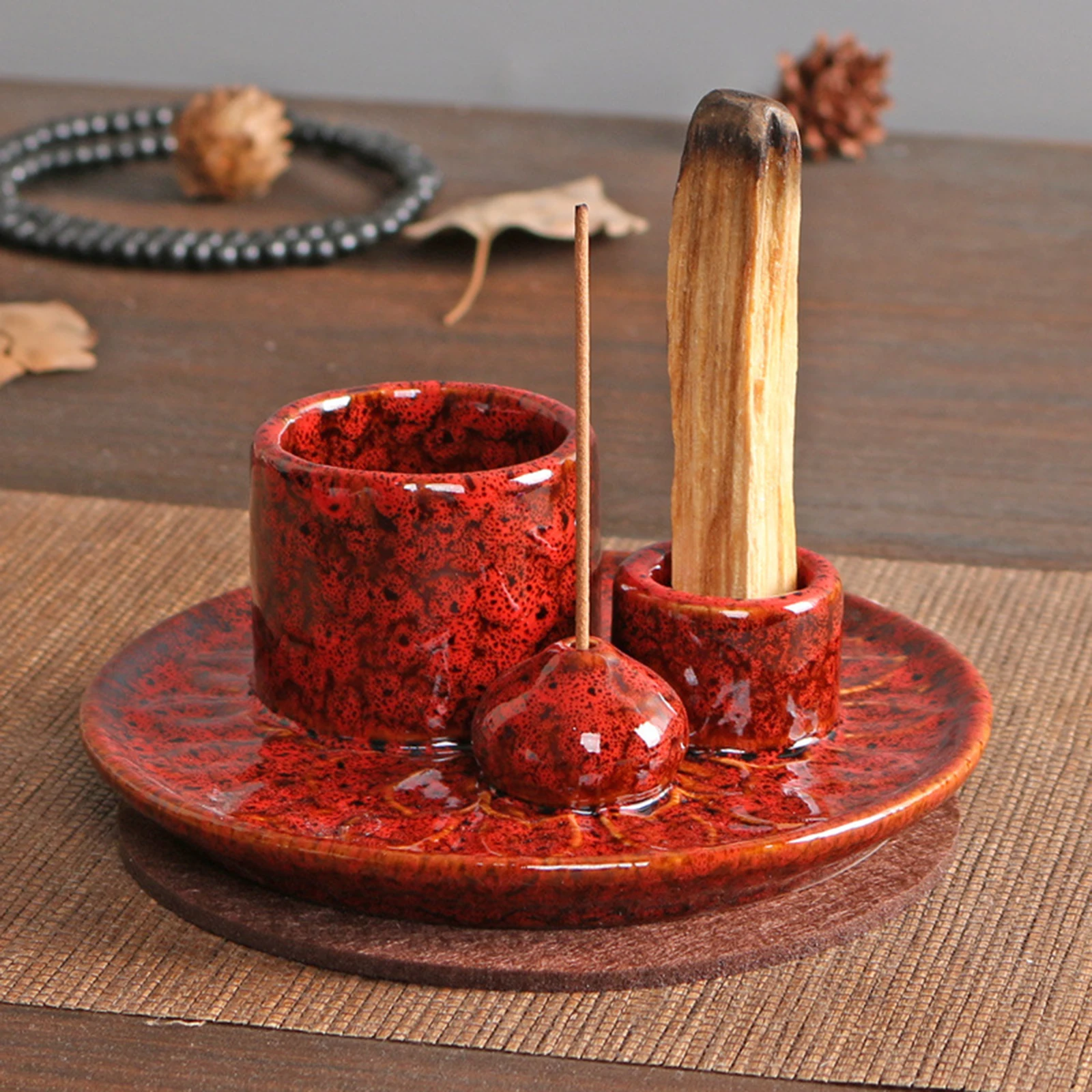 4 in 1 Incense Burner Candles Holder Salvia Cordata Incense Peruvian Holy Wood Burning Tool Ceramic Disc Wax Candle Holder