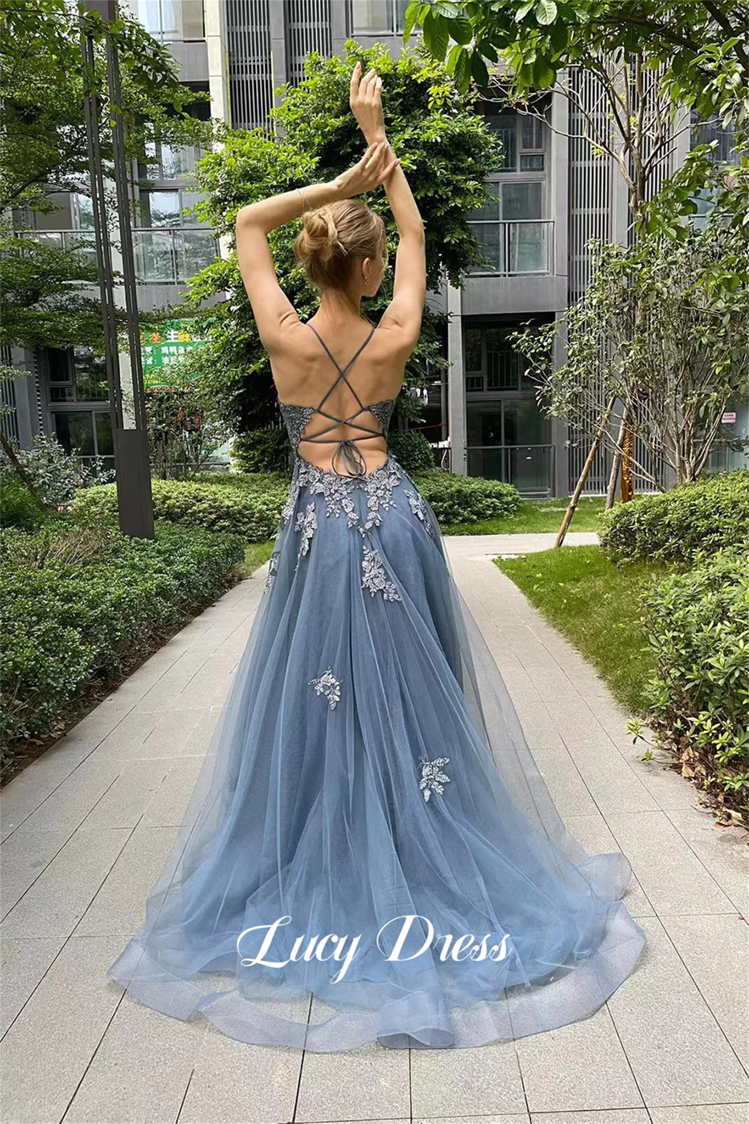 Lucy Party Dress Graduation Gown Gray Blue Mesh Line A Ball Women\'s Elegant Dresses for Parties 2024 Robe De Soiree Femmes