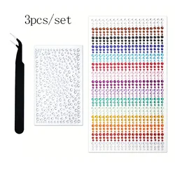 3Pcs Self-adhesive Rhinestone Pearls Makeup Face Gems Eyes Rainbow Face Jewelry Sticky Pearl Stickers Hair Pearl Nail Makeup DIY