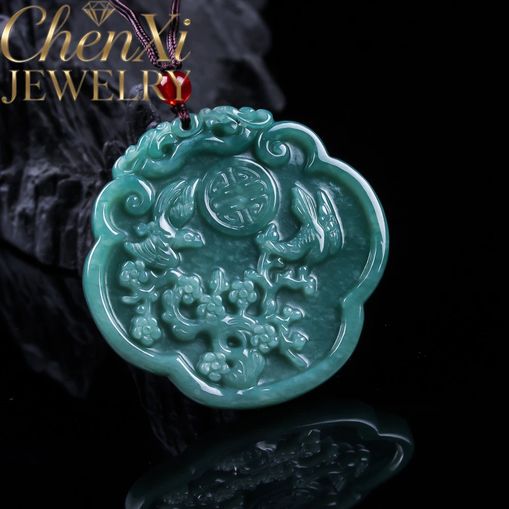 Natural A-Grade Ice-Blue Water Jadeite Magpie Plum Blossoms Pendant Elegant Charm Standout Piece Exquisite Keepsake Lucky Gift