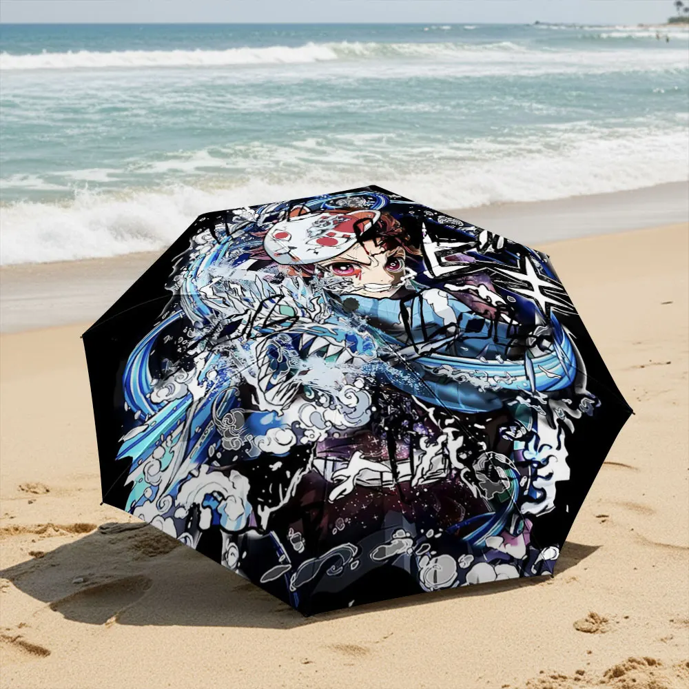 Anime Warrior with Mask and Blue Dragon Design Umbrella Compact Fashion Folding Umbrella for Daily Use, Christmas Gift
