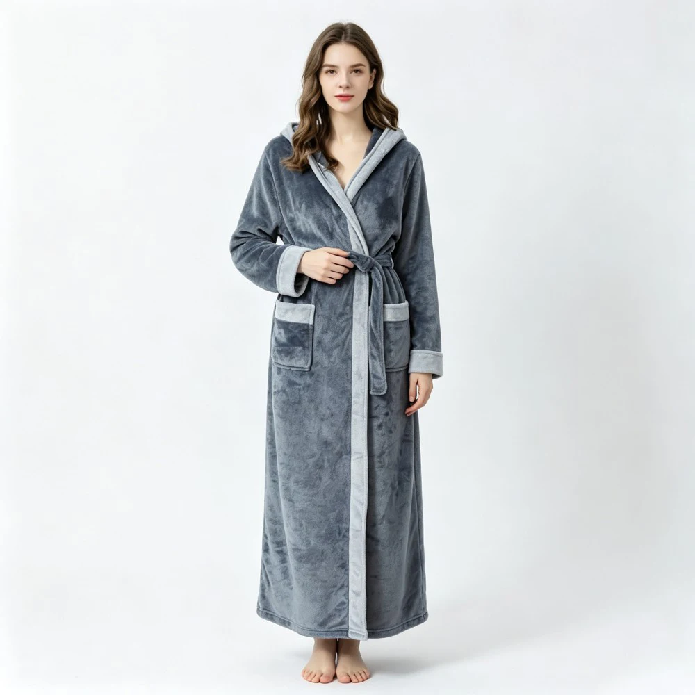 Winter Warm Coral Fleece Robes for Women Thick Fluffy Sleepwear Couple Bathrobes Cozy Soft Homewear Outerwear for Cold Weather