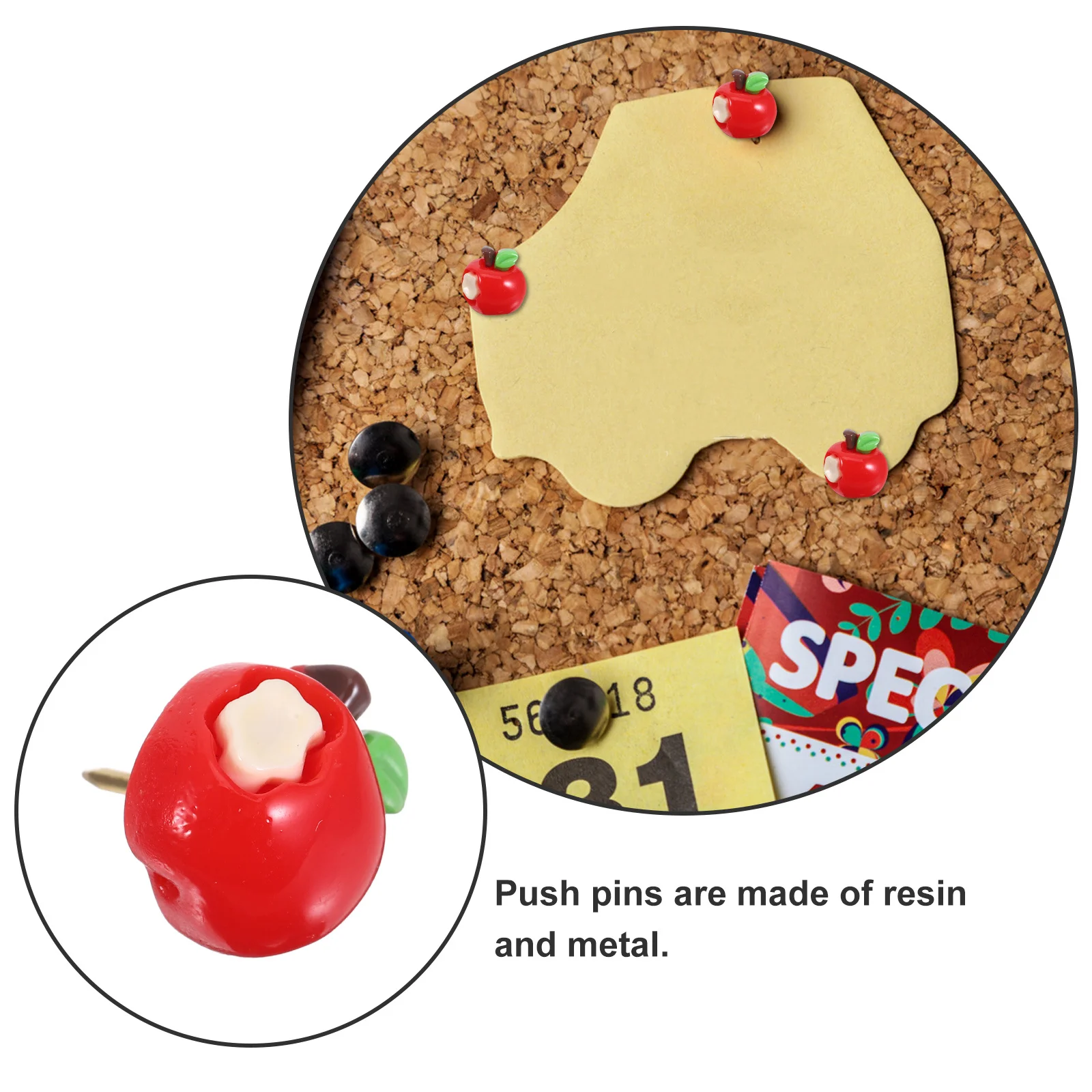 30 قطعة مسامير الإبهام التفاح الراتنج الزخرفية أبل تصميم دبابيس ضغط للوحة الإعلانات الفلين جدار معلق صور خرائط الحرف اليدوية #2