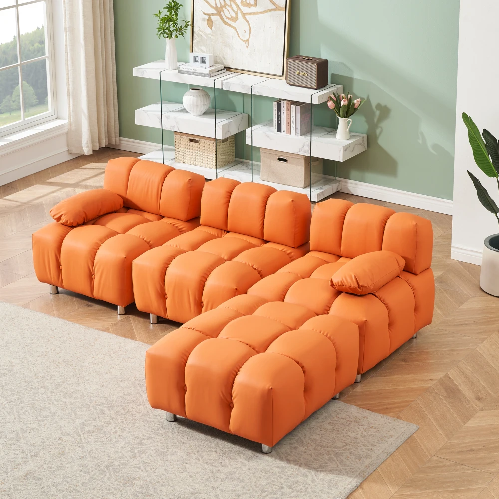 A 90.60-inch Technology Cloth Orange Sofa, Makeshift Bed Waterproof, Stain and Cat Scratch Resistant, for Apartment Living Room