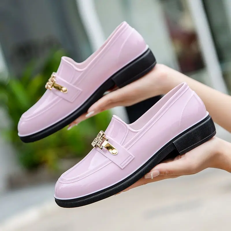 Women's Fashion Shallow Mouth Non-slip Rain Boots Summer Outdoor New Casual PVC Waterproof Boots Kitchen Work Shoes Size 36-40