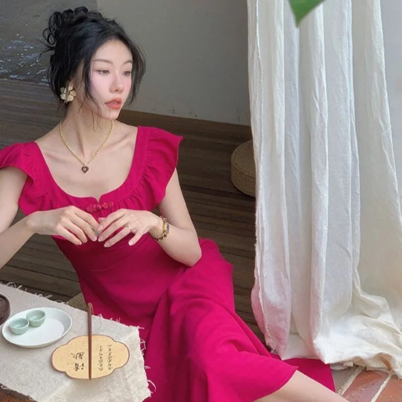 Vestidos sem mangas das mulheres para a mulher festa de casamento primavera chiffon flounce plissado em camadas barco-pescoço princesa mori menina fairycore