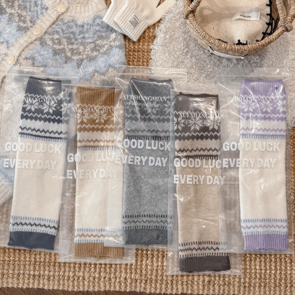 Soft Texture Fair Isle Leg Warmers Wool Blend Thick Knit Calf Socks Casual Style Snow Pattern Knitted Sleeves Outdoor Walk