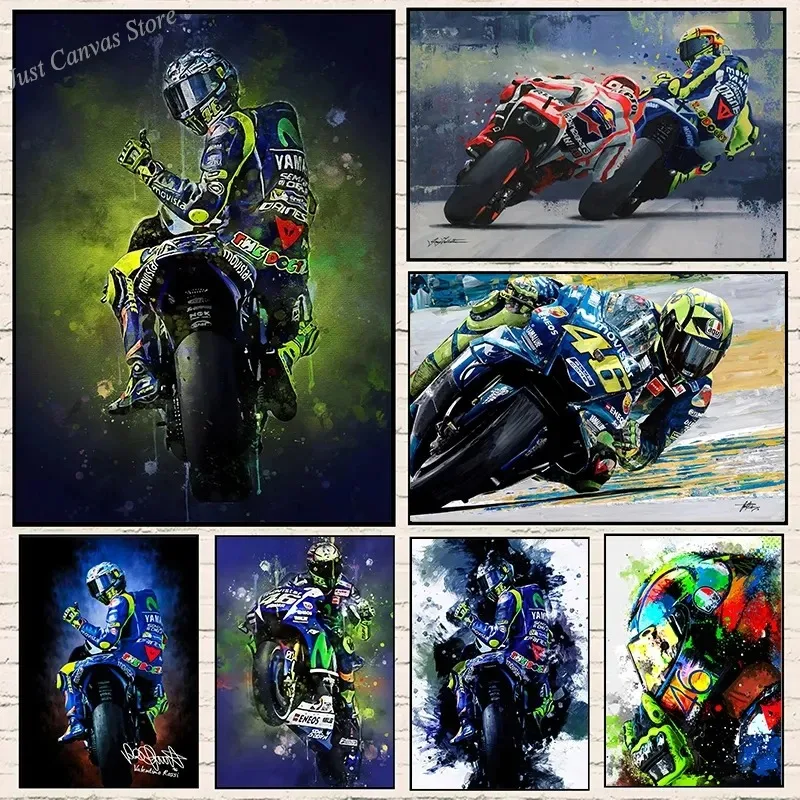 Watercolor Motorcycle Racer Valentino Rossies Poster Canvas Painting Sports Car Racer Portrait HD Print Wall Art Room Home Decor