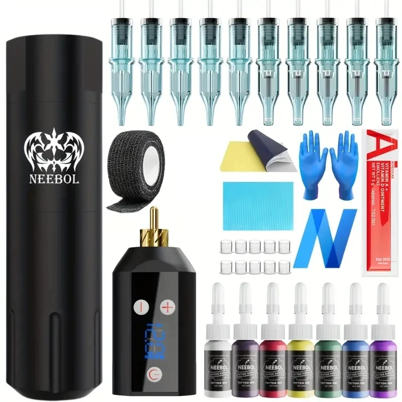 

Professional Complete Tattoo Kit - Advanced Wireless Machine, Premium Cartridge Needles, Color Inks, Inks Cups