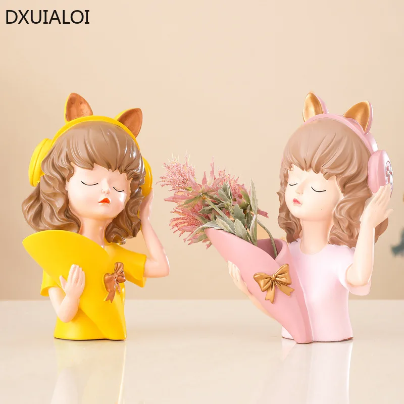 

Creative Beauty Flower Vase White Pink Nordic Style Human Head Flower Pot Home Decoration Living Room Ornaments Resin Crafts