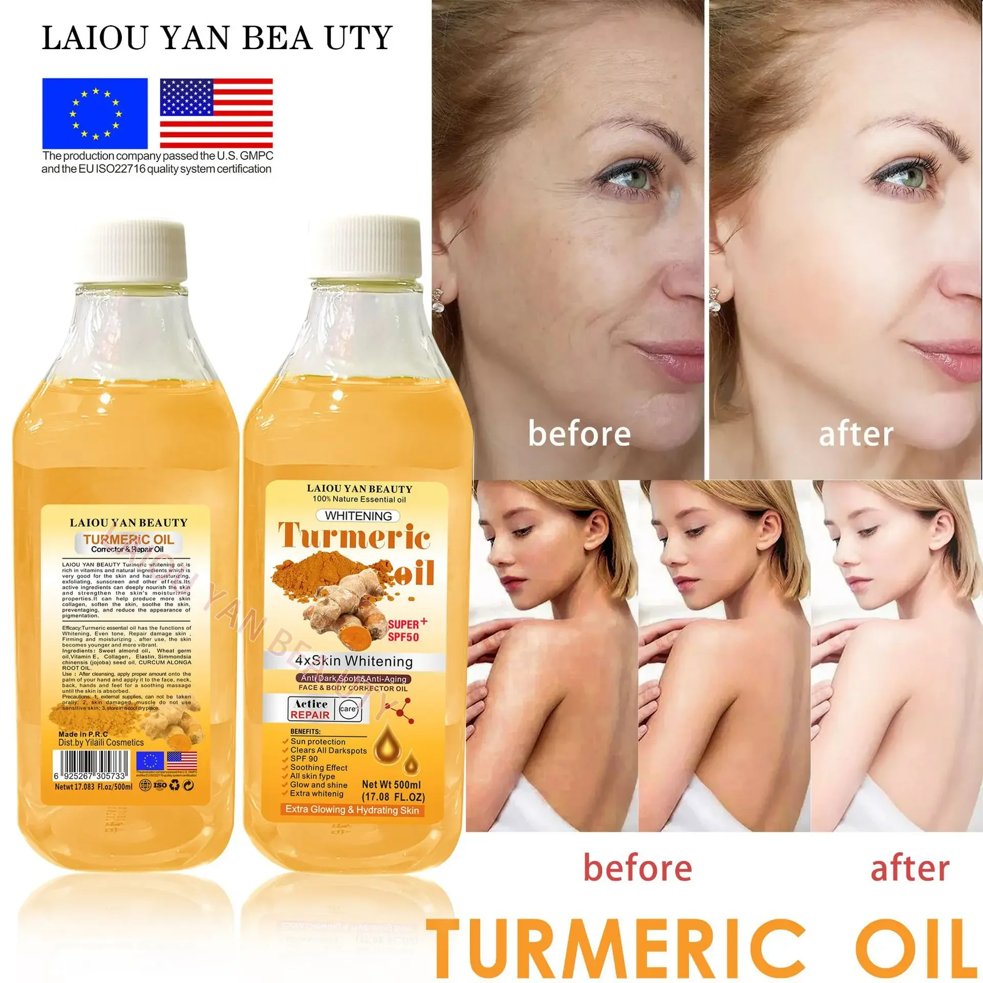 500ml Anti Aging Remove Dark Spot Turmeric Essential Oil Facial Body Massage Moisturizing Diffuser Aromatherapy Face Body Care