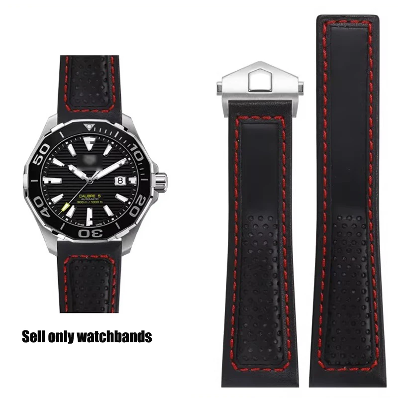 

Ремешок для часов из натуральной кожи для часов TAG-heuer F1, ремешок для часов с красными швами, кожаный браслет для часов с откидной застежкой, 22 мм