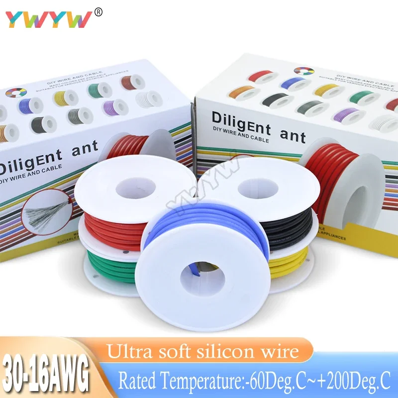 

30/28/26/24/20/20/18/17/16AWG tinned copper stranded cable, heat-resistant soft silicon wire, 5-color box kit