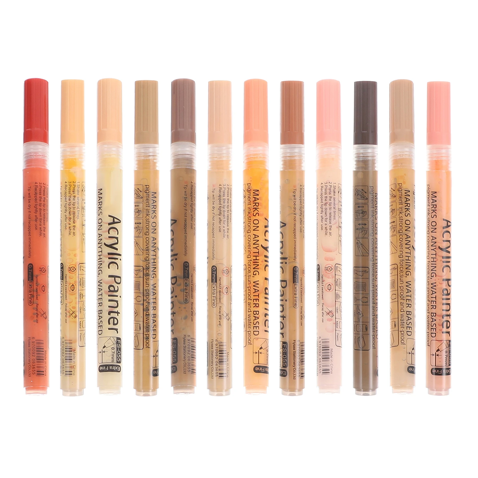 

12 Colors Skin Tone Acrylic Markers 0 7mm Tip Paint Pens for Sketch Coloring Body Face Painting