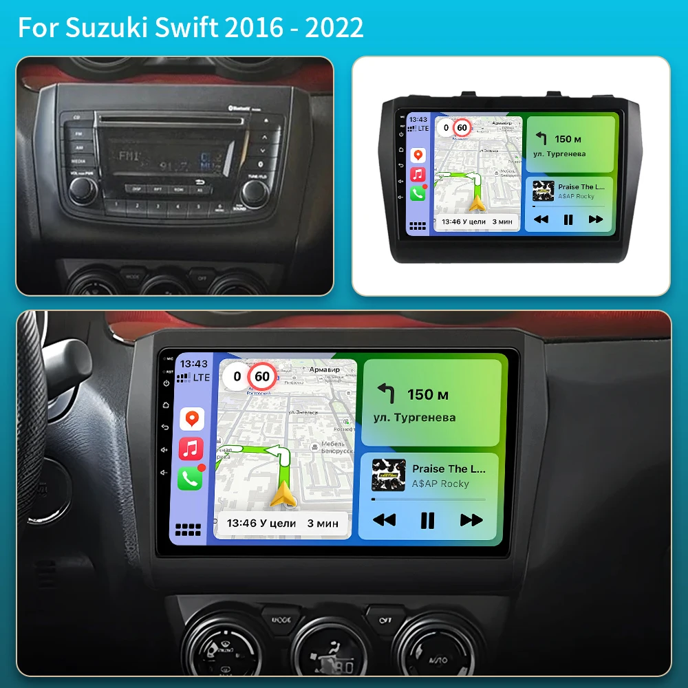 Android 16 For Suzuki Swift 2016-2022 Car Radio Stereo Multimedia Navigation GPS Video Player DSP QLED Wireless Carplay 5G DVD