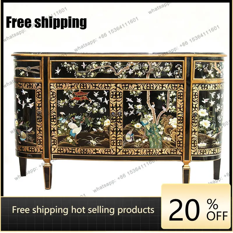 

LD new Chinese-style entrance decorative cabinet solid wood drawer semicircular living room dining side cabinet