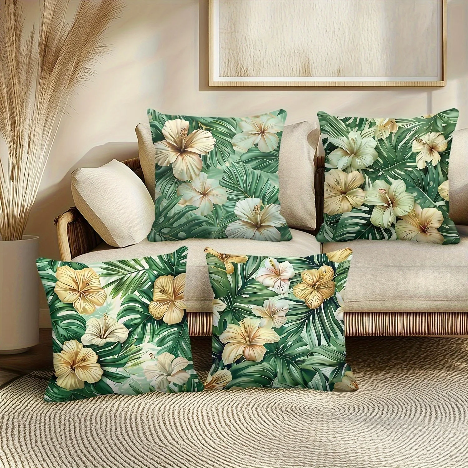 

Tropical Hibiscus & Palm Leaf Pillowcases: Vibrant Home Decor Pillow Covers