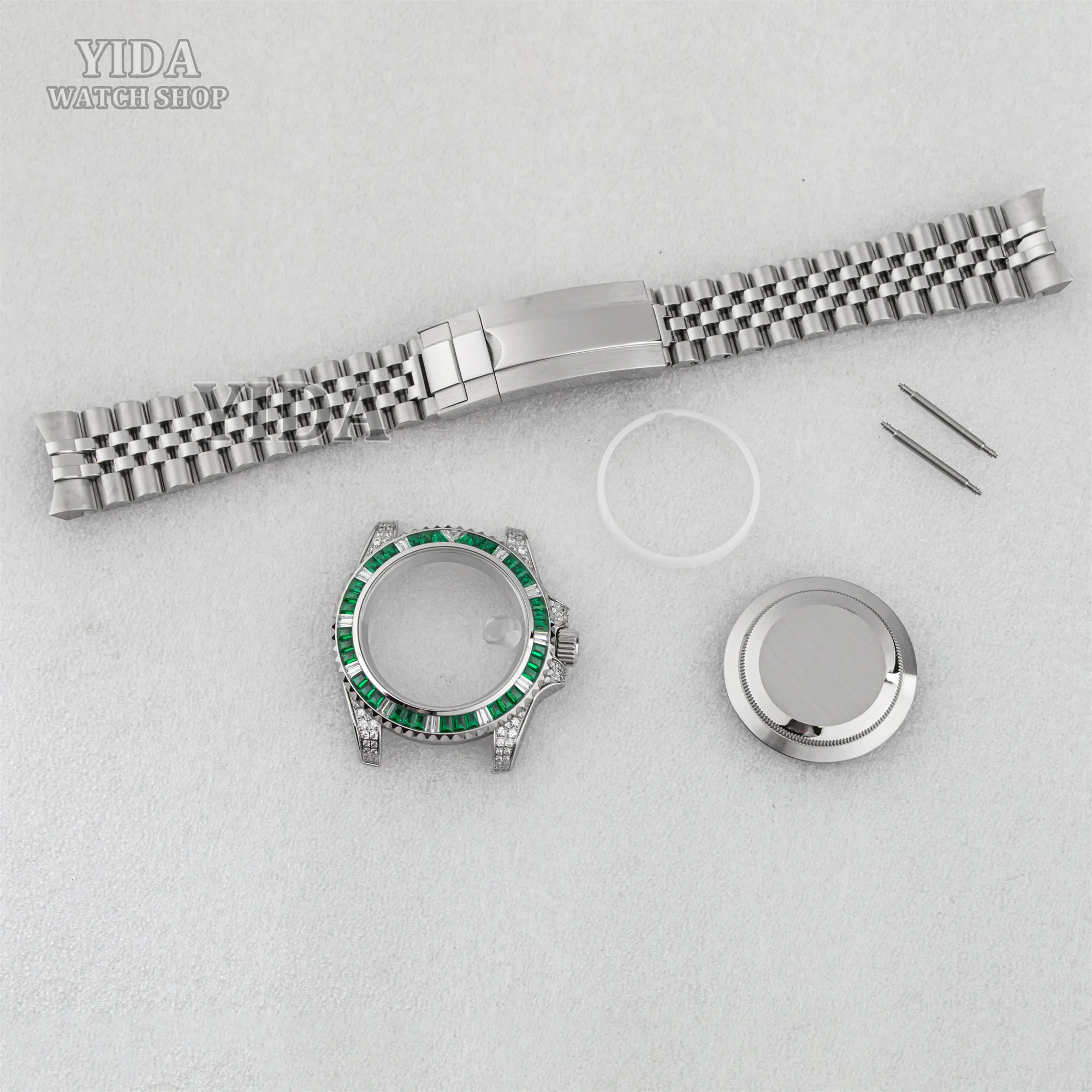 40mm NH35 Diamond Case Watch Band Strap Stainless Steel Solid Back Watch Parts For SUB GMT NH36 Mechanical Movement Accessories