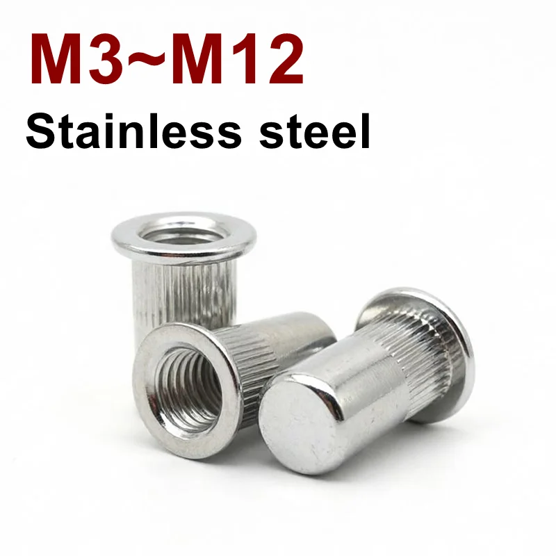 SUS304 Flat head rivet nut Sealed Vertical stripes body close end M3 M4 M5 M6 M8 M10 M12  Blind rivet nut Insert nut 304PTZW