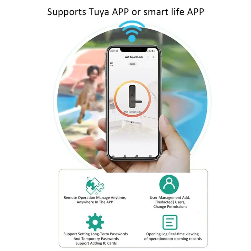 AEE4-Indoor Password Fingerprint Remote Unlock Keycard Tamper Alarm Battery Powered Tuya Smart Door Lock