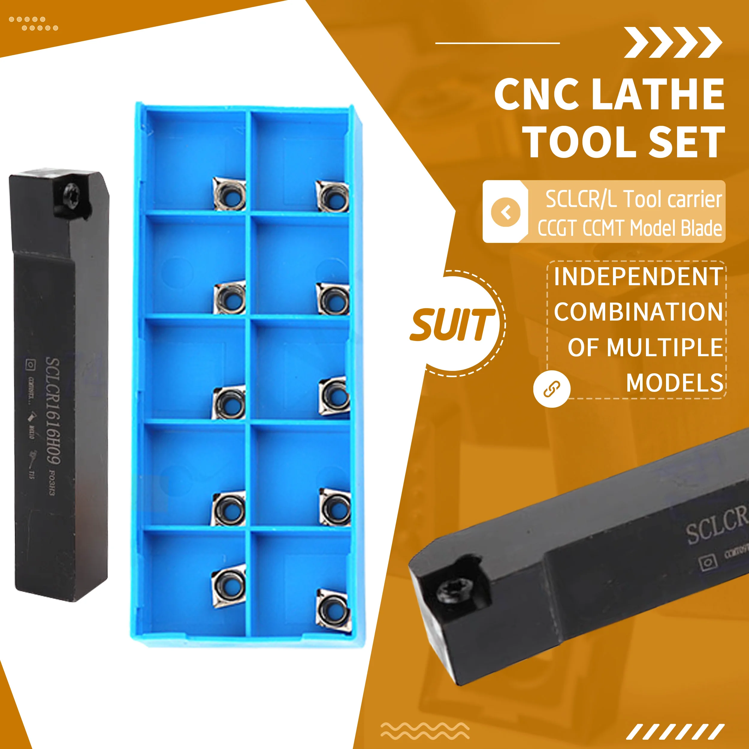 

SCLCR0808F06 SCLCR1010H06 SCLCR1212H06 SCLCL1616H06 External Turning Tool Holder + 10pcs CCMT Carbide Inserts CNC Lathe Tool Set