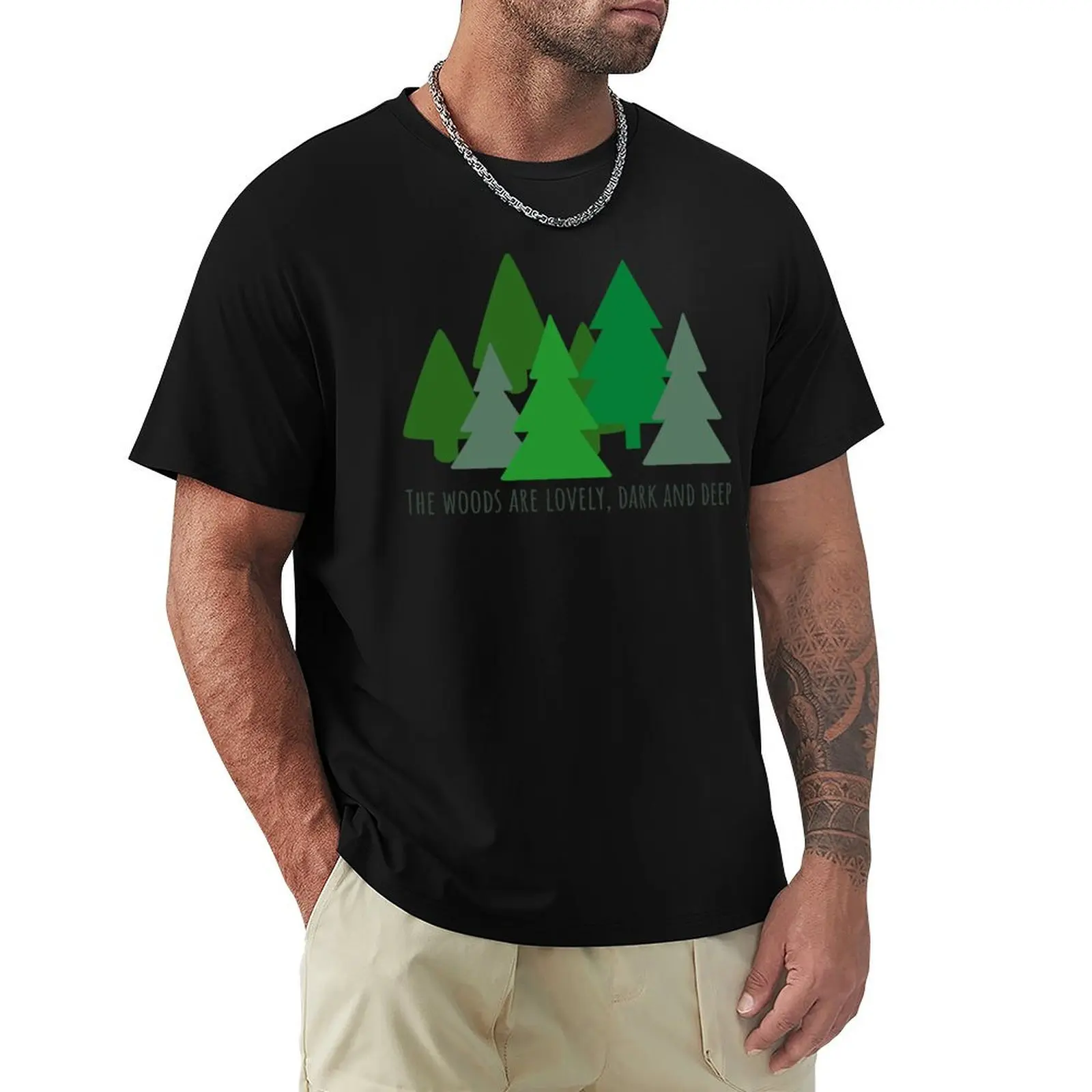 Pine Forest Poem, Robert Frost Stopping By Woods on a Snowy Evening T-Shirt Breathable Sportswear T-Shirt for Men