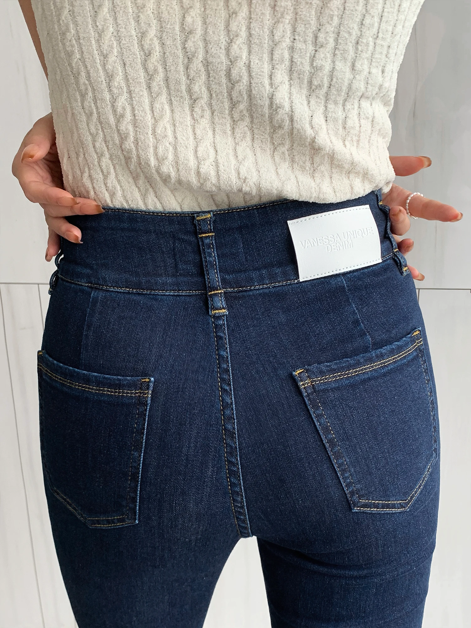 2024 NEW HIGH WAISTED VINTAGE DARK BLUE JEANS FOR WOMEN CASUAL HIGH STRETCH SPLIT DESIGH SLIM FLARE PANTS - FORGUNROSES